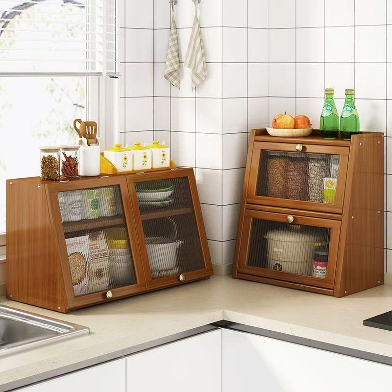 Desktop Organizer Bamboo - Bamboo Kitchen Storage Cabinet with Acrylic