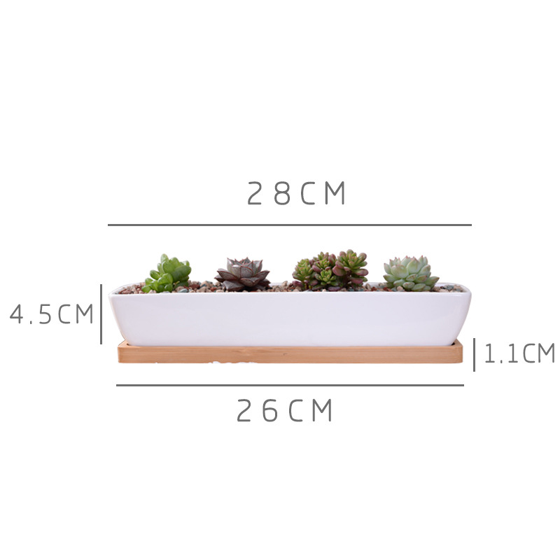 Long Rectangle White Ceramic S - Desktop Organizer Bamboo ulasan dan harga