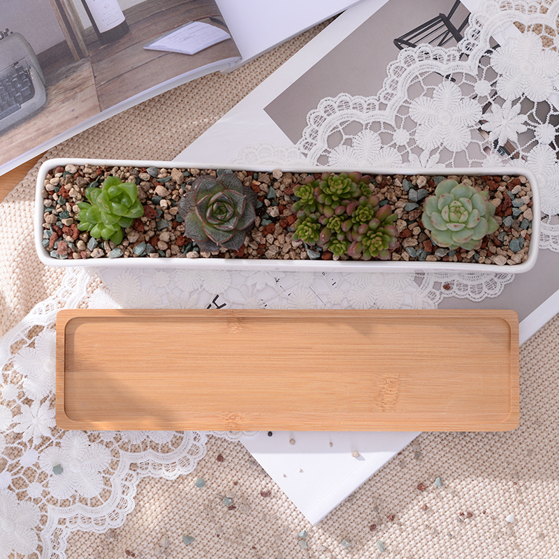 Long Rectangle White Ceramic S - Desktop Organizer Bamboo ulasan dan harga
