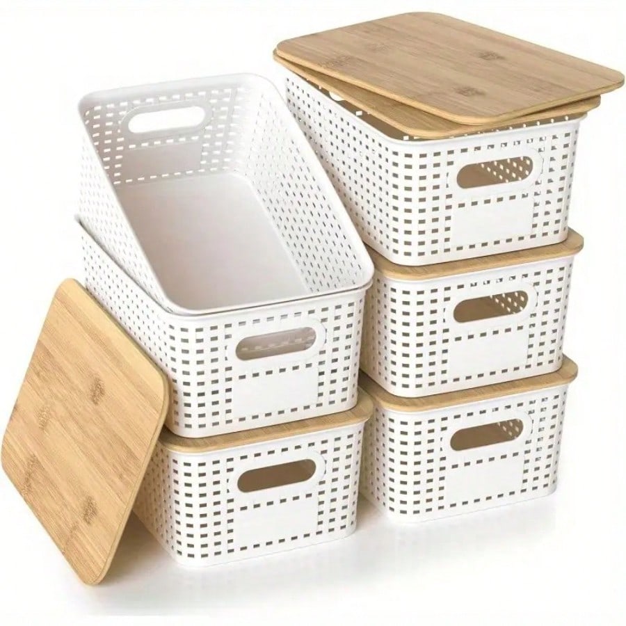 6 Pack Stackable Storage Bins  - Desktop Organizer Bamboo ulasan dan harga