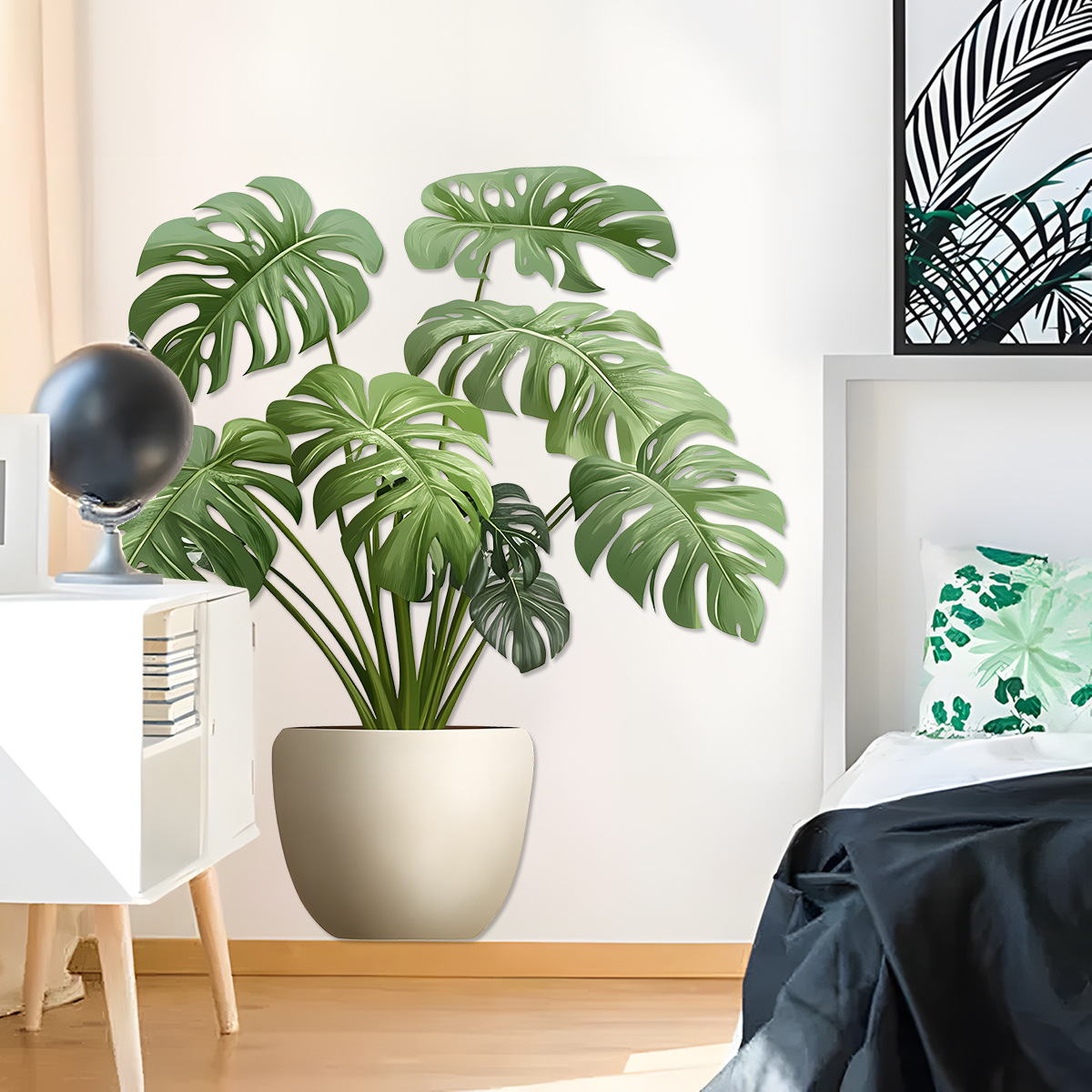 3D Sticker Green Plant Pot Wal - Home Office Wallpaper ulasan dan harga
