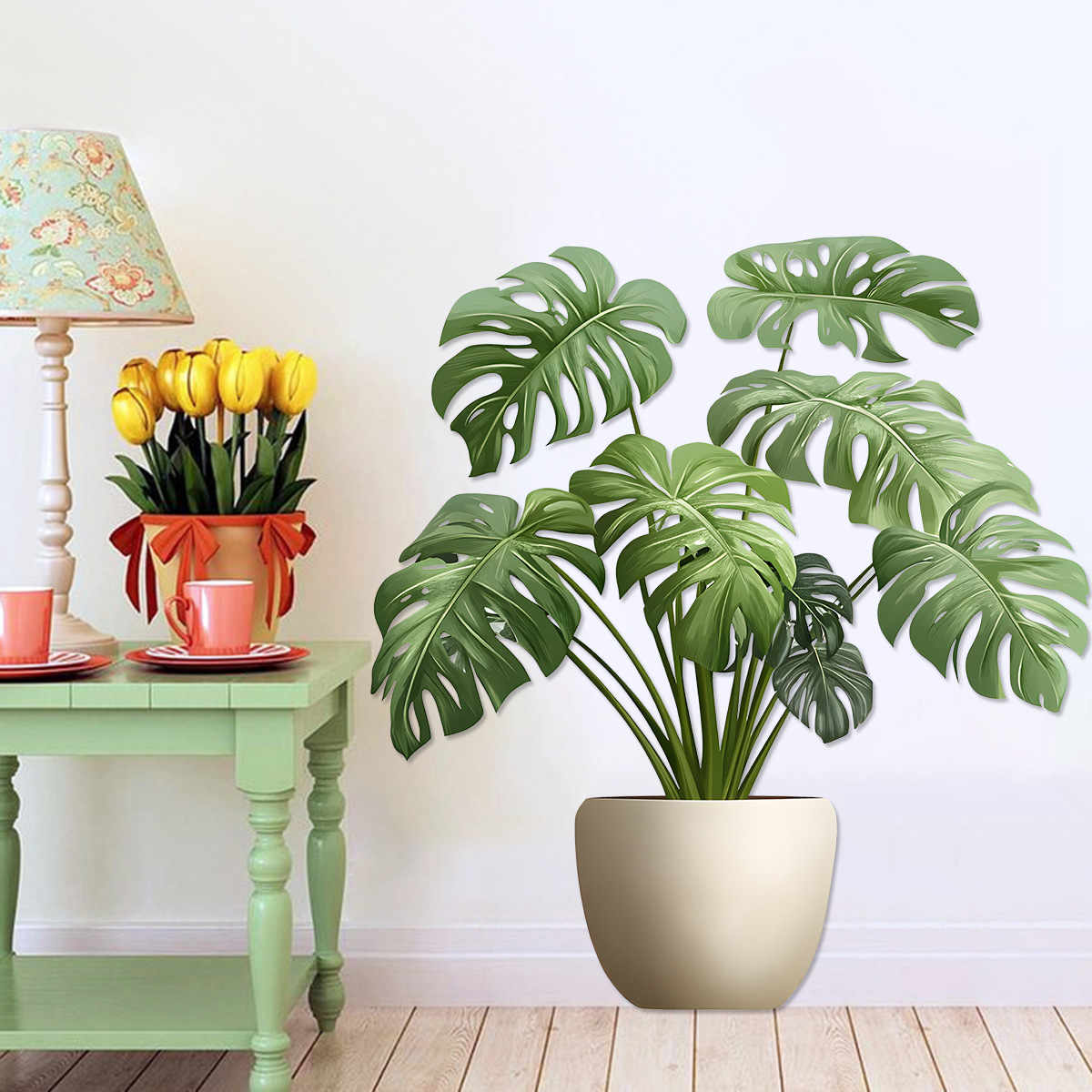 3D Sticker Green Plant Pot Wal - Home Office Wallpaper ulasan dan harga