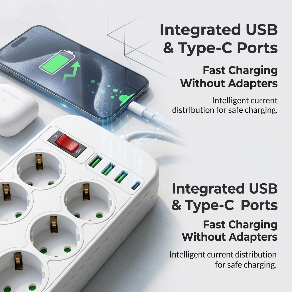 1500W EU Power Strip 6 AC Outl - Power Strip Desk ulasan dan harga
