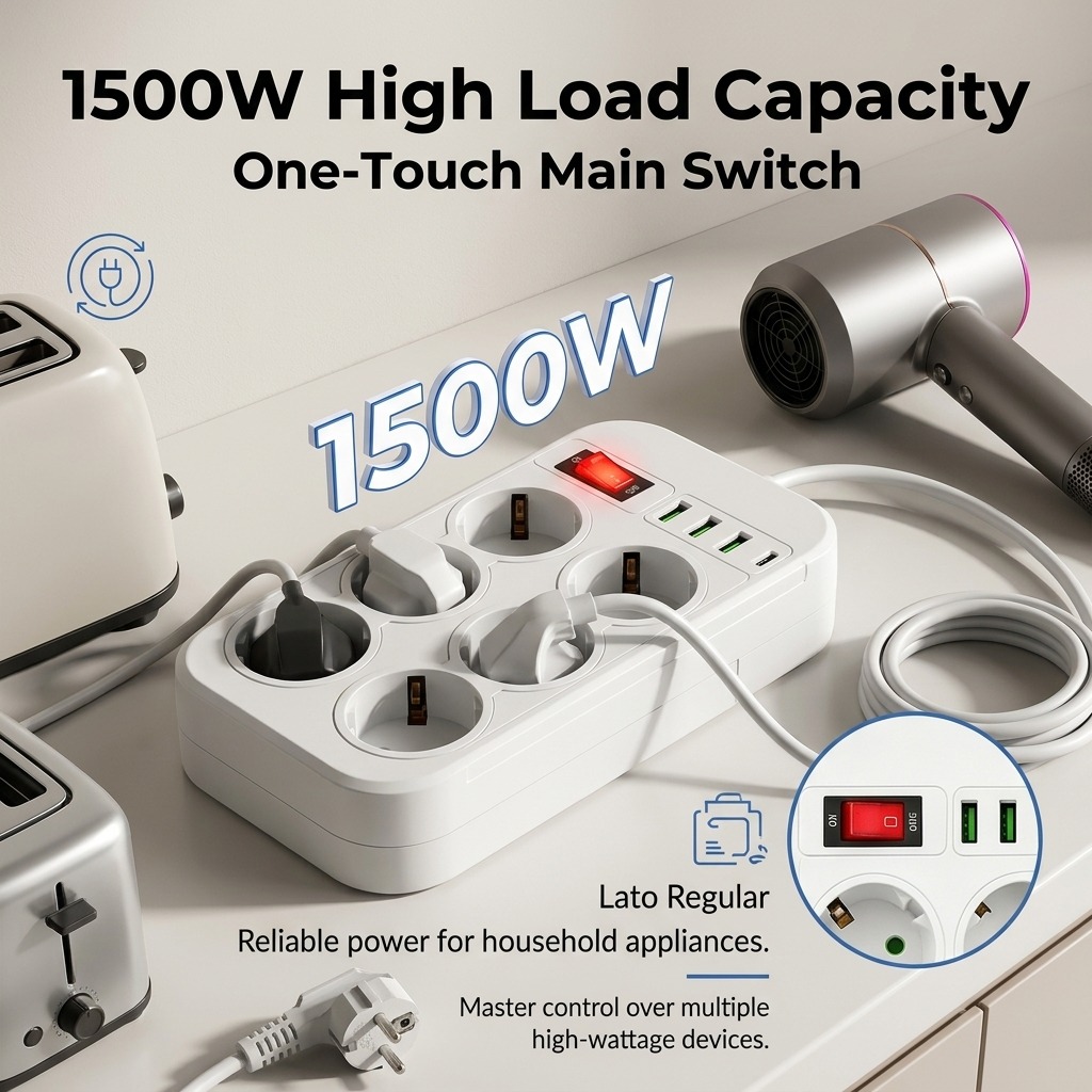 1500W EU Power Strip 6 AC Outl - Power Strip Desk ulasan dan harga