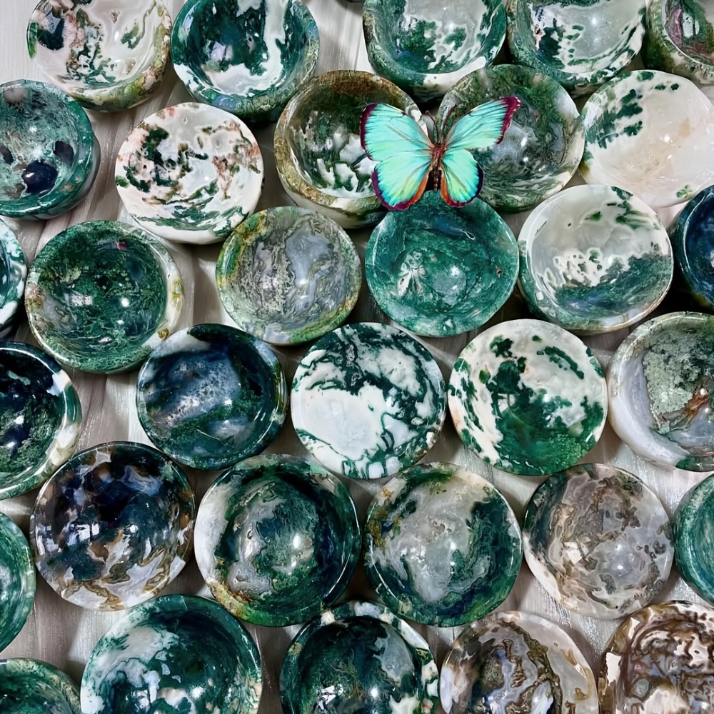Natural Moss Agate Bowl Suitab - Home Office Contact ulasan dan harga