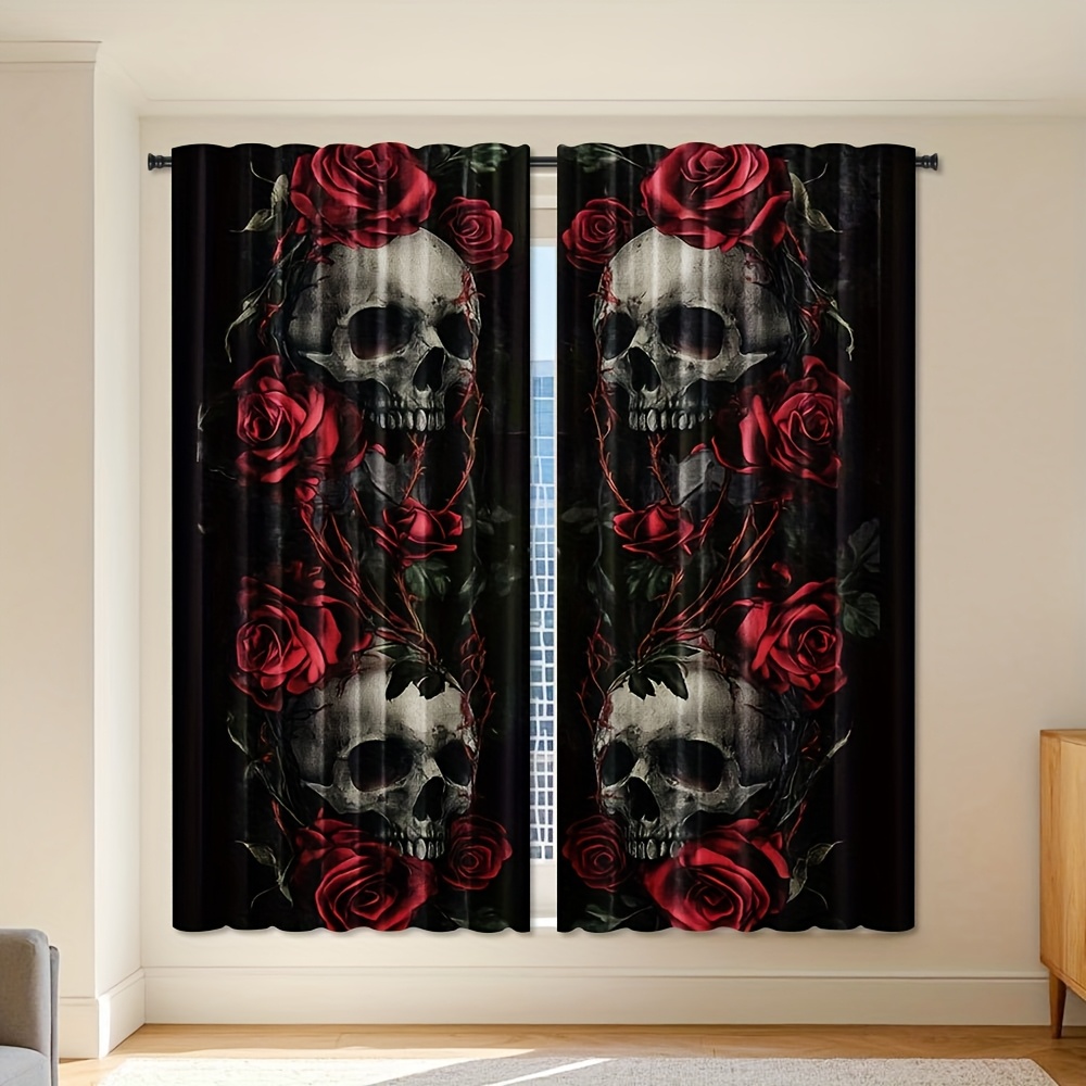 Gothic Skull Rose Curtains Bla - Home Office Alternative ulasan dan harga