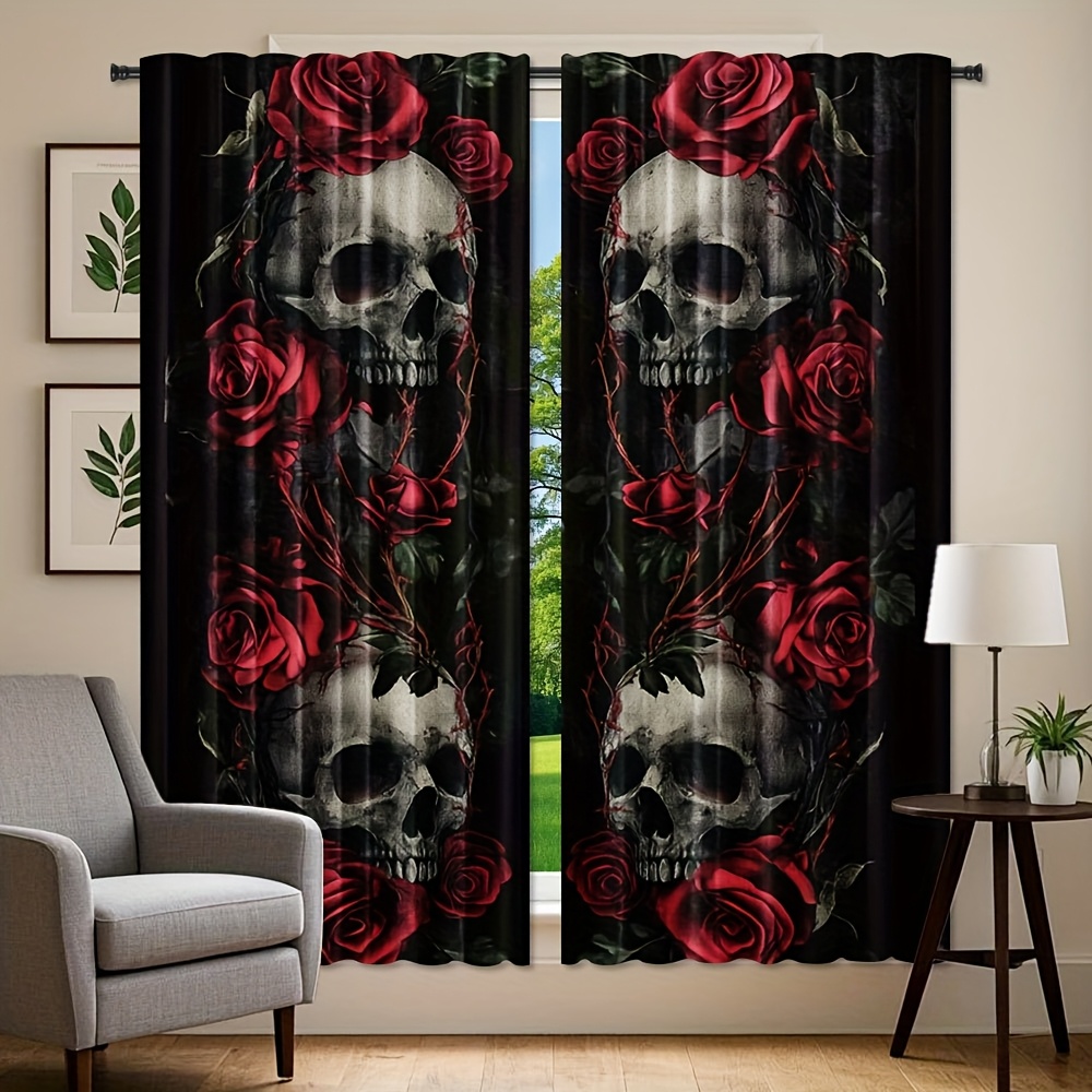 Gothic Skull Rose Curtains Bla - Home Office Alternative ulasan dan harga