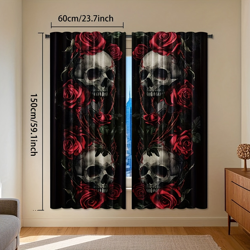 Gothic Skull Rose Curtains Bla - Home Office Alternative ulasan dan harga