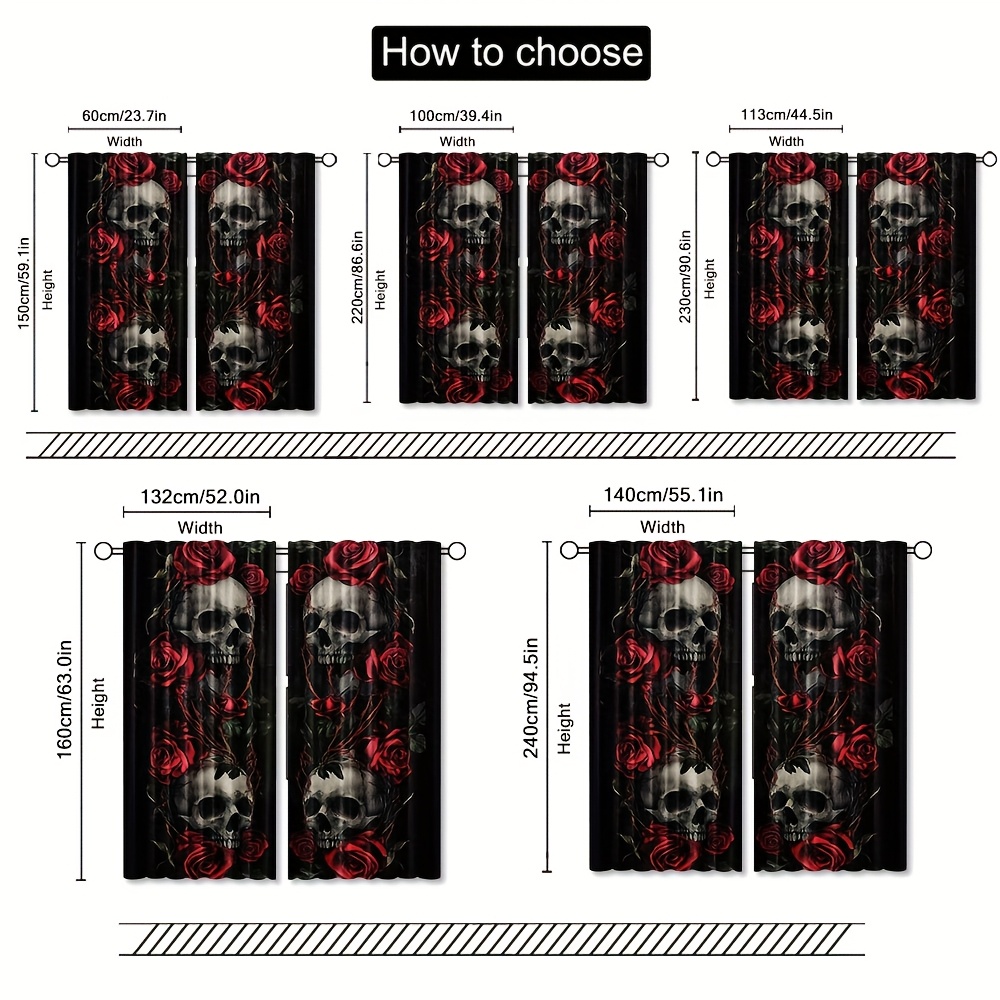 Gothic Skull Rose Curtains Bla - Home Office Alternative ulasan dan harga